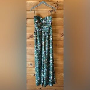 NWT BAND OF GYPSIES STRAPLESS WIDE LEG GREEN FLORAL JUMPSUIT SIZE SMALL